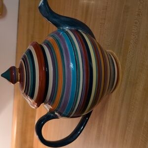 Tabletops Unlimited Colorful Striped Ceramic Teapot
